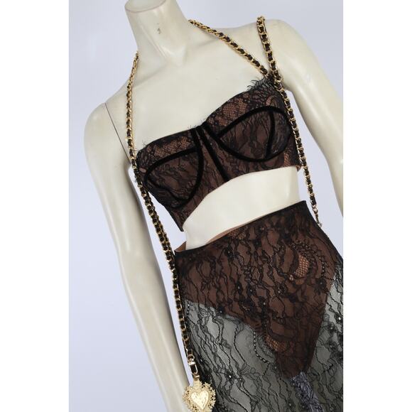 The Dolls House 2 Piece Sheer Lace Cropped Top Skirt Set Suit Size S - Picture 8 of 16